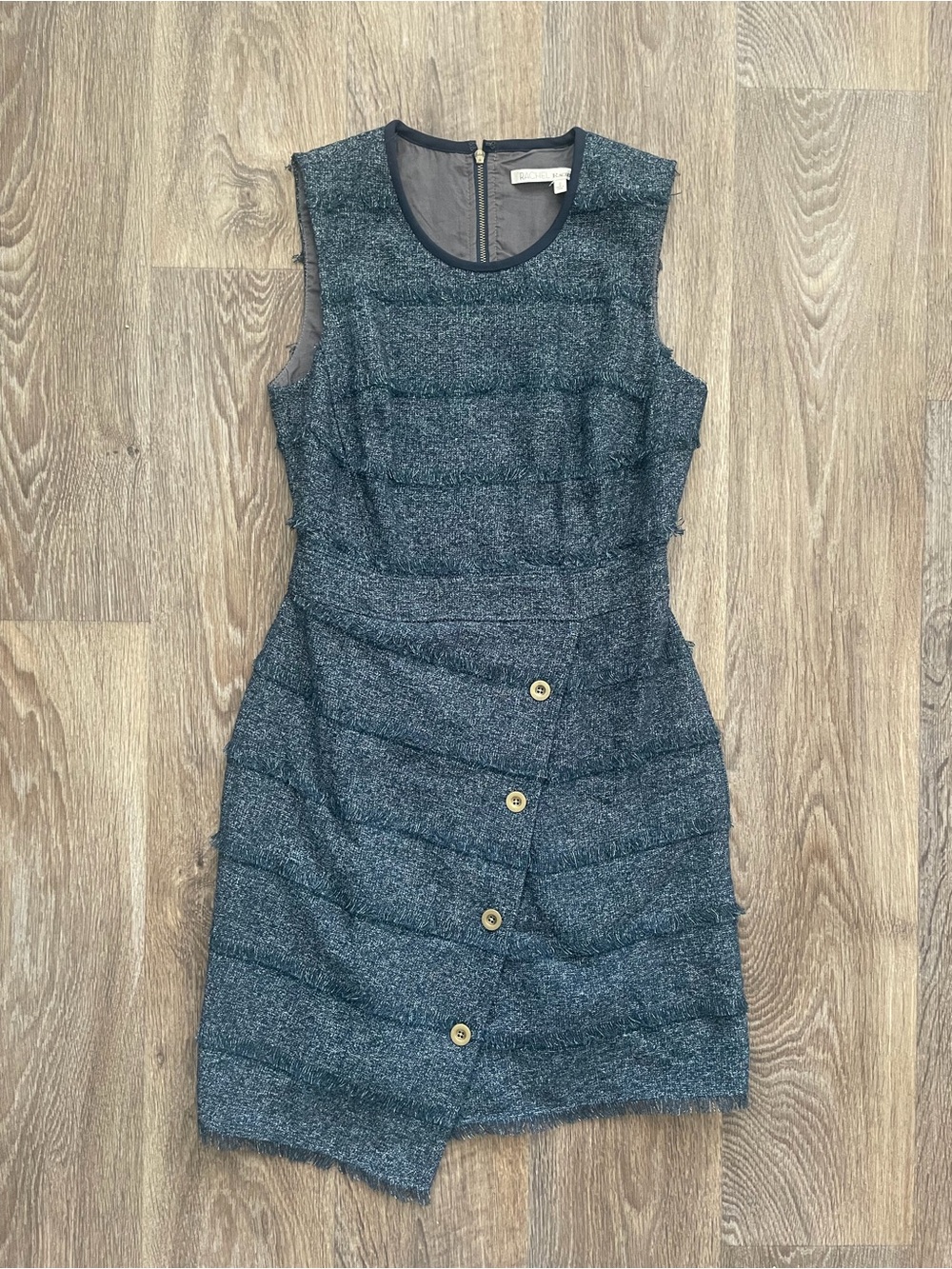 RACHEL Rachel Roy Retro Reverie Tweed Fringe Dress Size 0 Asymmetrical Button